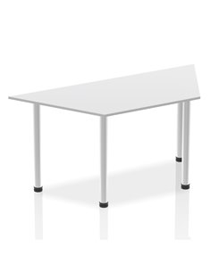 Dynamic Impulse 1600mm Trapezium Office Desk White Top Brushed Aluminium Post Leg I003653