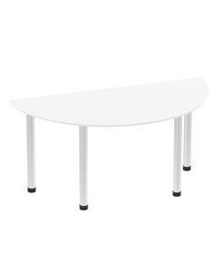 Dynamic Impulse 1600mm Semi-Circle Office Table White Top Brushed Aluminium Post Leg I003654