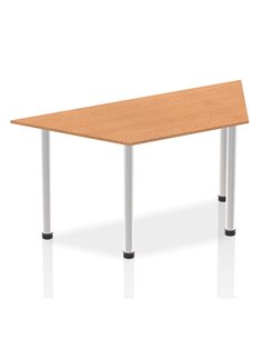 Dynamic Impulse 1600mm Trapezium Office Desk Oak Top Brushed Aluminium Post Leg I003655