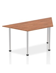 Dynamic Impulse 1600mm Trapezium Office Desk Walnut Top Brushed Aluminium Post Leg I003657