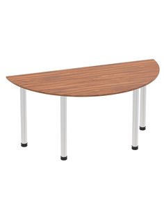 Dynamic Impulse 1600mm Semi-Circle Office Table Walnut Top Brushed Aluminium Post Leg I003658