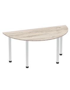 Dynamic Impulse 1600mm Semi-Circle Office Table Grey Oak Top Brushed Aluminium Post Leg I003668