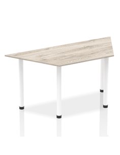 Dynamic Impulse 1600mm Trapezium Office Desk Grey Oak Top White Post Leg I003715