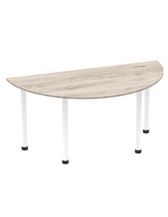 Dynamic Impulse 1600mm Semi-Circle Office Table Grey Oak Top White Post Leg I003716