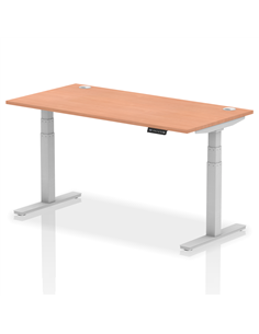 Dynamic Air 1600 x 800mm Height Adjustable Office Desk Beech Top Cable Ports Silver Leg HA01083