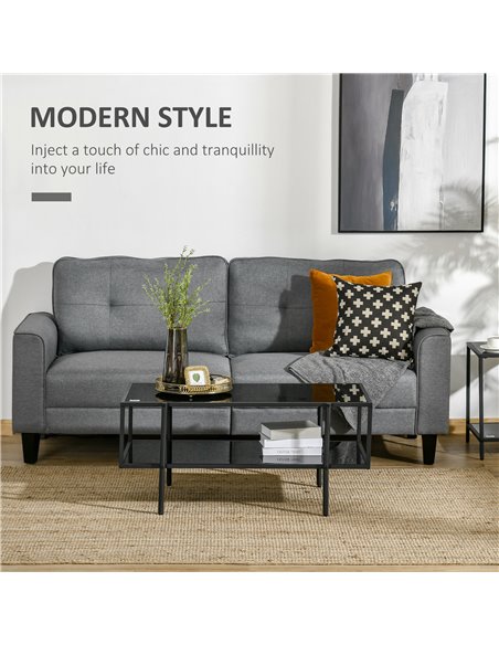 HOMCOM Modern Coffee Table with Tempered Glass Top, Cocktail Table with 2-Tier Storage and Steel Frame for Living Room, Black - pic 7313 | FastDaddyshop