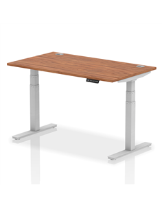 Dynamic Air 1400 x 800mm Height Adjustable Office Desk Walnut Top Cable Ports Silver Leg HA01086