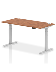 Dynamic Air 1600 x 800mm Height Adjustable Office Desk Walnut Top Cable Ports Silver Leg HA01087