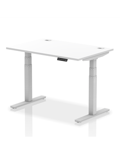 Dynamic Air 1200 x 800mm Height Adjustable Office Desk White Top Cable Ports Silver Leg HA01089