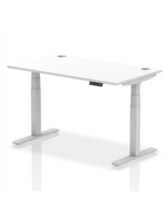 Dynamic Air 1400 x 800mm Height Adjustable Office Desk White Top Cable Ports Silver Leg HA01090