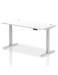 Dynamic Air 1600 x 800mm Height Adjustable Office Desk White Top Cable Ports Silver Leg HA01091