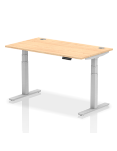 Dynamic Air 1400 x 800mm Height Adjustable Office Desk Maple Top Cable Ports Silver Leg HA01094