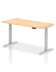 Dynamic Air 1600 x 800mm Height Adjustable Office Desk Maple Top Cable Ports Silver Leg HA01095