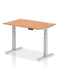 Dynamic Air 1200 x 800mm Height Adjustable Office Desk Oak Top Cable Ports Silver Leg HA01097