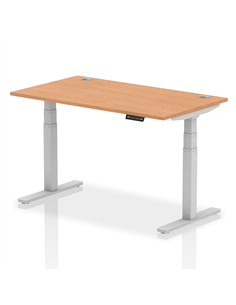 Dynamic Air 1400 x 800mm Height Adjustable Office Desk Oak Top Cable Ports Silver Leg HA01098
