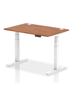 Dynamic Air 1200 x 800mm Height Adjustable Office Desk Walnut Top Cable Ports White Leg HA01105