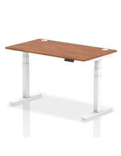 Dynamic Air 1400 x 800mm Height Adjustable Office Desk Walnut Top Cable Ports White Leg HA01106