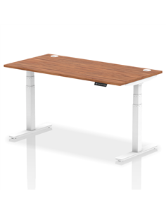 Dynamic Air 1600 x 800mm Height Adjustable Office Desk Walnut Top Cable Ports White Leg HA01107