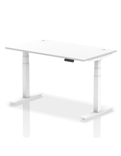 Dynamic Air 1400 x 800mm Height Adjustable Office Desk White Top Cable Ports White Leg HA01110