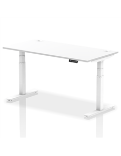 Dynamic Air 1600 x 800mm Height Adjustable Office Desk White Top Cable Ports White Leg HA01111