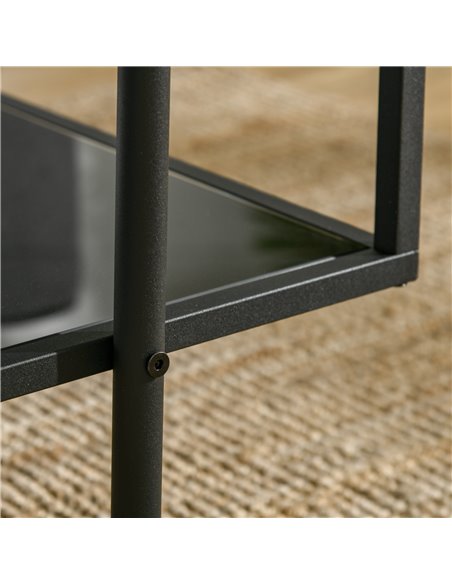 HOMCOM Modern Coffee Table with Tempered Glass Top, Cocktail Table with 2-Tier Storage and Steel Frame for Living Room, Black - pic 7316 | FastDaddyshop