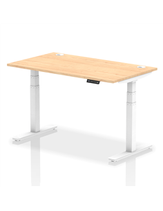 Dynamic Air 1400 x 800mm Height Adjustable Office Desk Maple Top Cable Ports White Leg HA01114