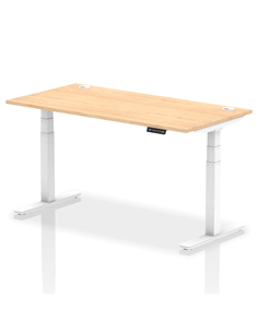 Dynamic Air 1600 x 800mm Height Adjustable Office Desk Maple Top Cable Ports White Leg HA01115
