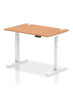 Dynamic Air 1200 x 800mm Height Adjustable Office Desk Oak Top Cable Ports White Leg HA01117