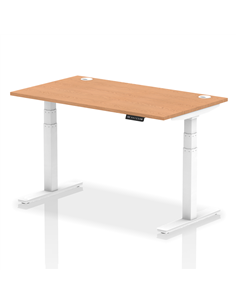 Dynamic Air 1400 x 800mm Height Adjustable Office Desk Oak Top Cable Ports White Leg HA01118