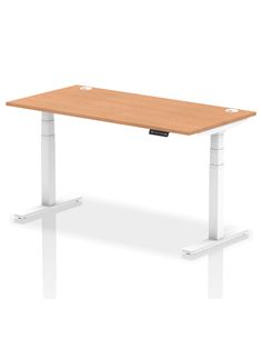 Dynamic Air 1600 x 800mm Height Adjustable Office Desk Oak Top Cable Ports White Leg HA01119