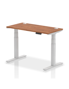 Dynamic Air 1200 x 600mm Height Adjustable Office Desk Walnut Top Cable Ports Silver Leg HA01125