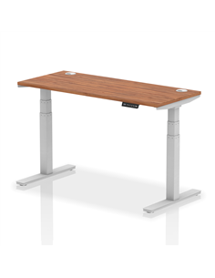 Dynamic Air 1400 x 600mm Height Adjustable Office Desk Walnut Top Cable Ports Silver Leg HA01126