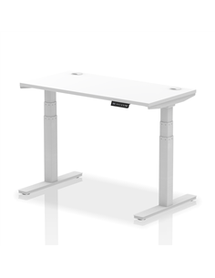 Dynamic Air 1200 x 600mm Height Adjustable Office Desk White Top Cable Ports Silver Leg HA01129