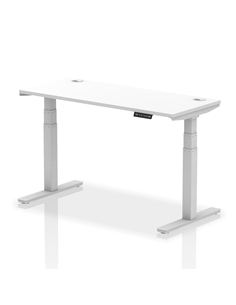 Dynamic Air 1400 x 600mm Height Adjustable Office Desk White Top Cable Ports Silver Leg HA01130