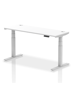 Dynamic Air 1600 x 600mm Height Adjustable Office Desk White Top Cable Ports Silver Leg HA01131