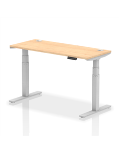 Dynamic Air 1400 x 600mm Height Adjustable Office Desk Maple Top Cable Ports Silver Leg HA01134