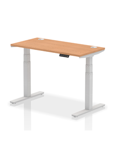 Dynamic Air 1200 x 600mm Height Adjustable Office Desk Oak Top Cable Ports Silver Leg HA01137