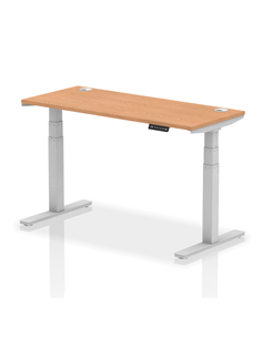 Dynamic Air 1400 x 600mm Height Adjustable Office Desk Oak Top Cable Ports Silver Leg HA01138