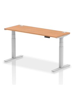 Dynamic Air 1600 x 600mm Height Adjustable Office Desk Oak Top Cable Ports Silver Leg HA01139