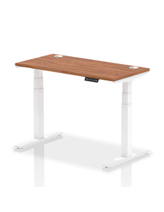 Dynamic Air 1200 x 600mm Height Adjustable Office Desk Walnut Top Cable Ports White Leg HA01145