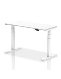 Dynamic Air 1400 x 600mm Height Adjustable Office Desk White Top Cable Ports White Leg HA01150