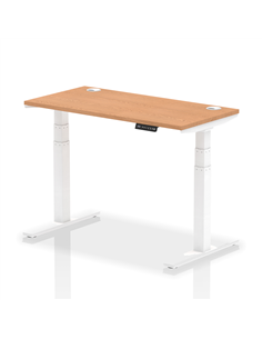 Dynamic Air 1200 x 600mm Height Adjustable Office Desk Oak Top Cable Ports White Leg HA01157