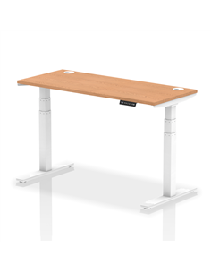 Dynamic Air 1400 x 600mm Height Adjustable Office Desk Oak Top Cable Ports White Leg HA01158