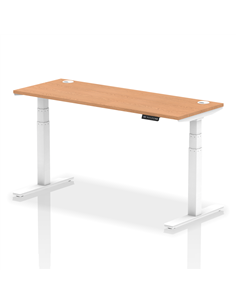 Dynamic Air 1600 x 600mm Height Adjustable Office Desk Oak Top Cable Ports White Leg HA01159