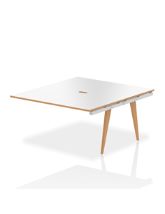 Dynamic Oslo 1400mm B2B Office Bench Desk Ext Kit White Top Natural Wood Edge White Frame OSL0101