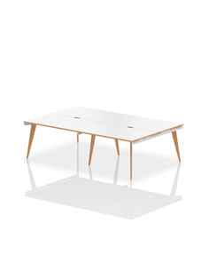 Dynamic Oslo 1200mm B2B 4 Person Office Bench Desk White Top Natural Wood Edge White Frame OSL0104