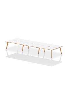 Dynamic Oslo 1200mm B2B 6 Person Office Bench Desk White Top Natural Wood Edge White Frame OSL0105