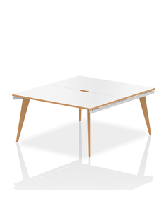 Dynamic Oslo 1400mm B2B 2 Person Office Bench Desk White Top Natural Wood Edge White Frame OSL0106