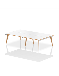 Dynamic Oslo 1400mm B2B 4 Person Office Bench Desk White Top Natural Wood Edge White Frame OSL0107