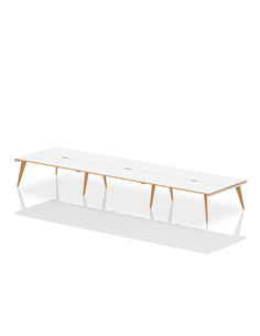 Dynamic Oslo 1400mm B2B 6 Person Office Bench Desk White Top Natural Wood Edge White Frame OSL0108